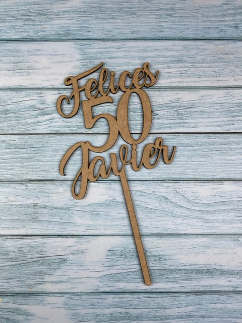 Topper de madera Personalizado para Tarta de Cumpleaños, Boda, Comunión, Bautizo, Celebración, Eventos. Modelo1