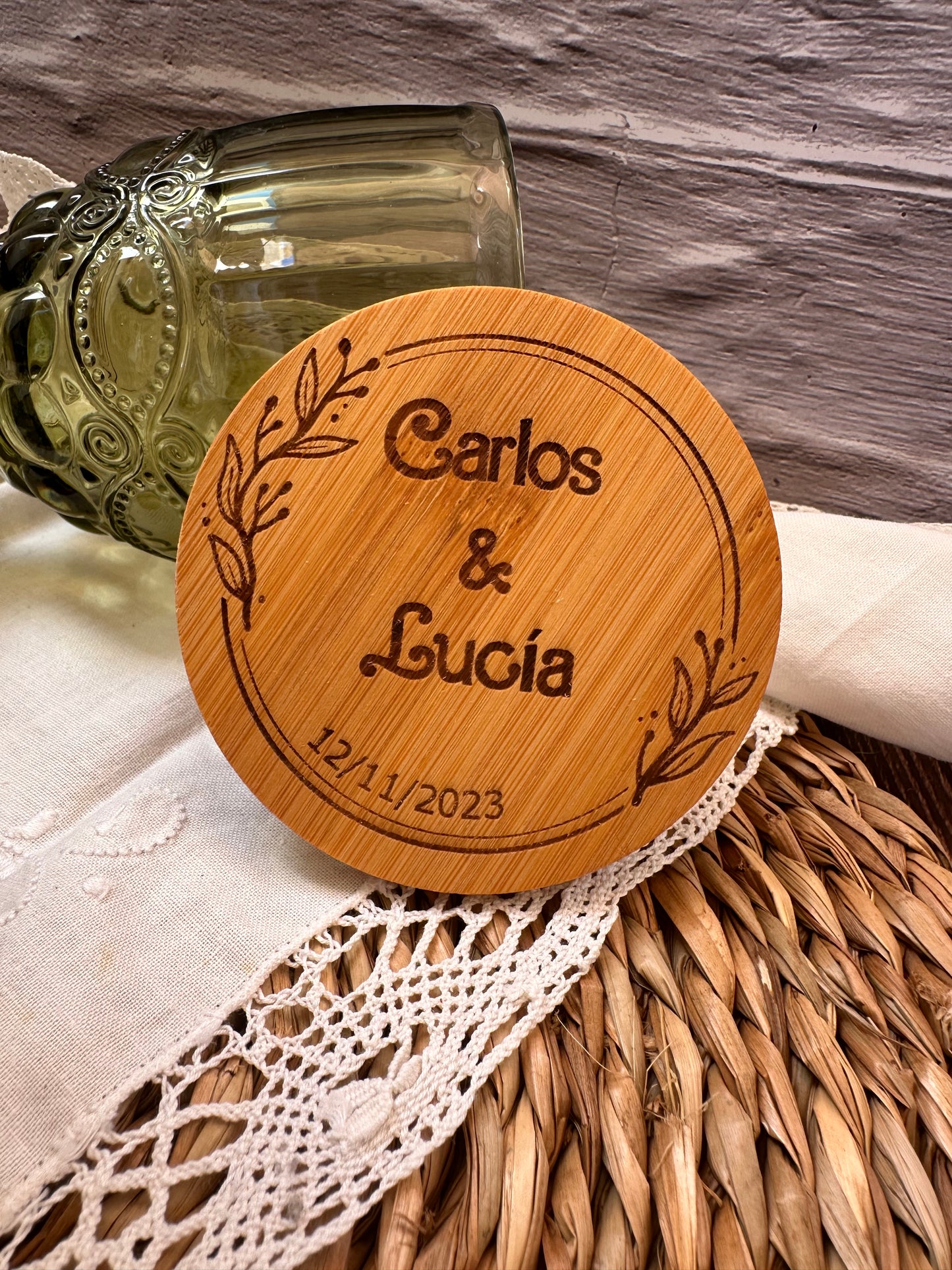 Posavasos redondos de madera bambú personalizados