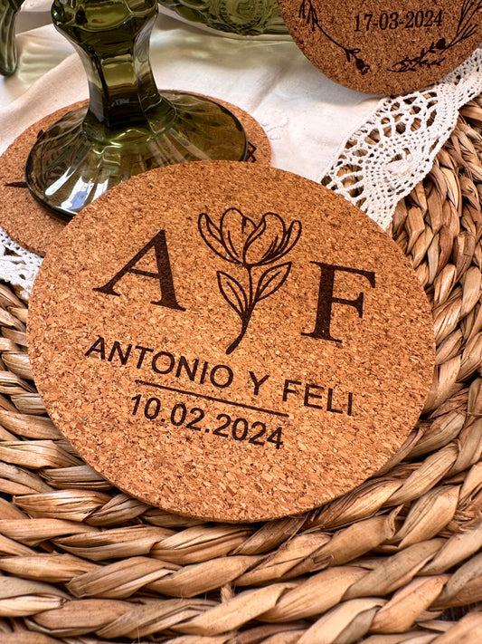 Posavasos redondos de corcho personalizados