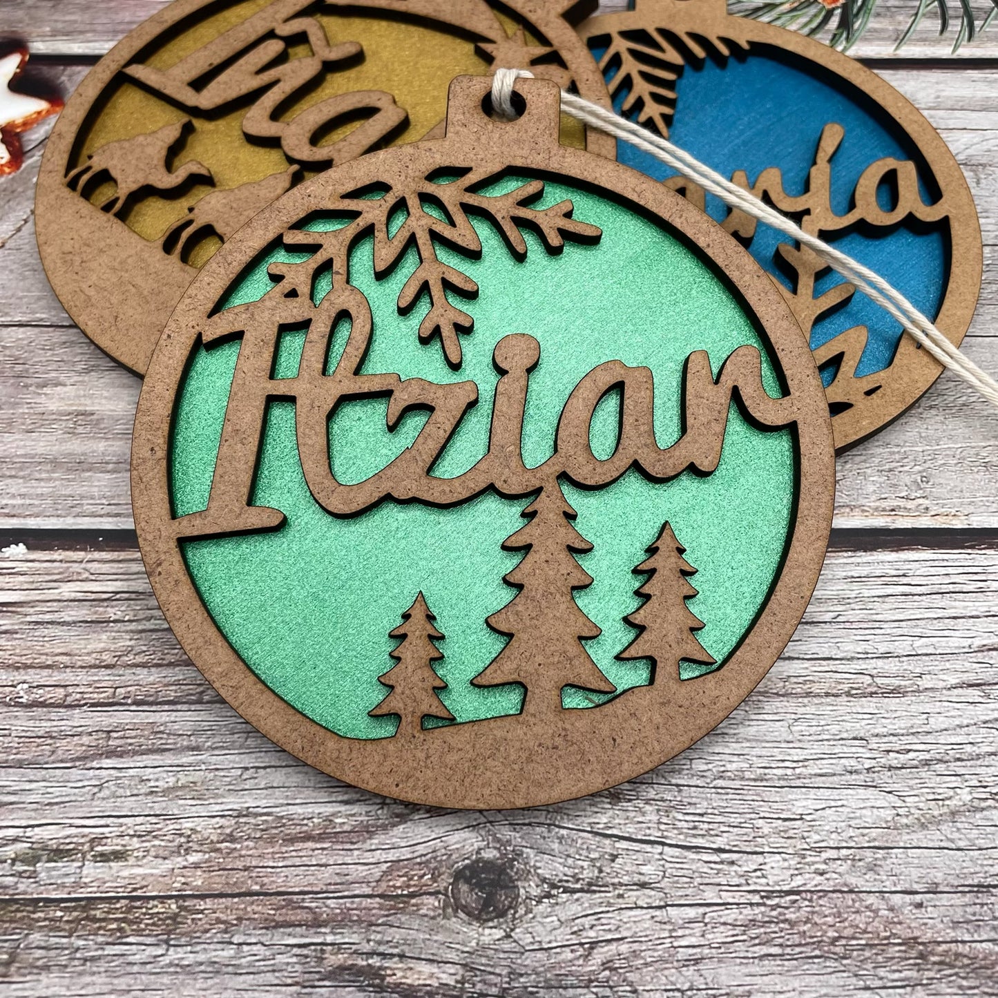 Christmas ball "Forest" with colored background