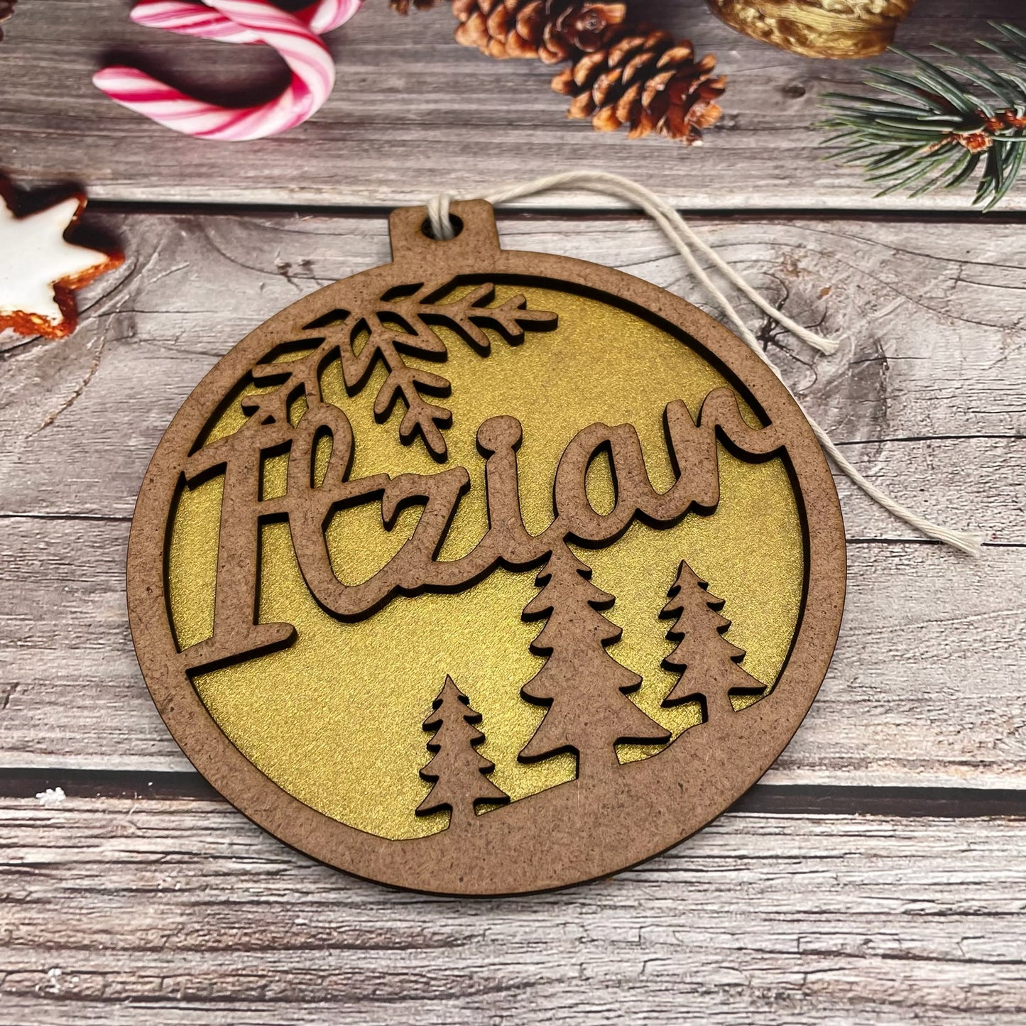 Christmas ball "Forest" with colored background