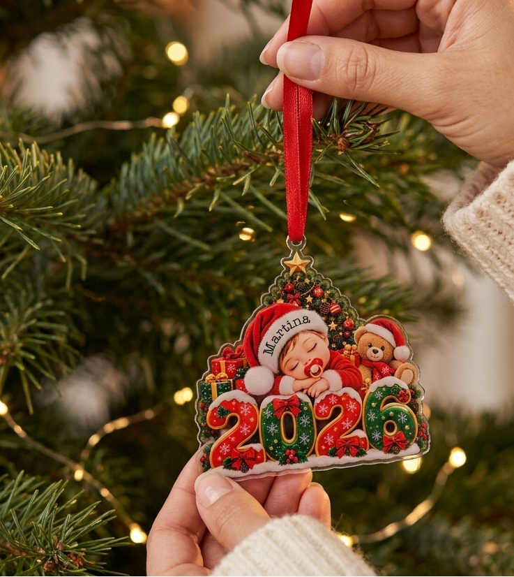 adorno de navidad para bebé personalizado colgado del arbol