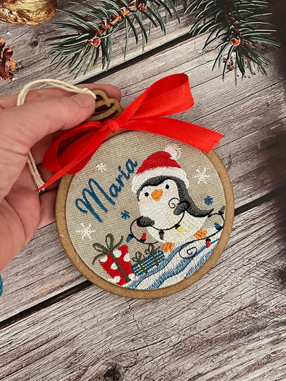 Bola de Navidad bordada "Pingüino"