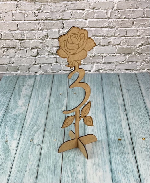 Wooden table number with base for Wedding, Anniversary decoration. Model 2