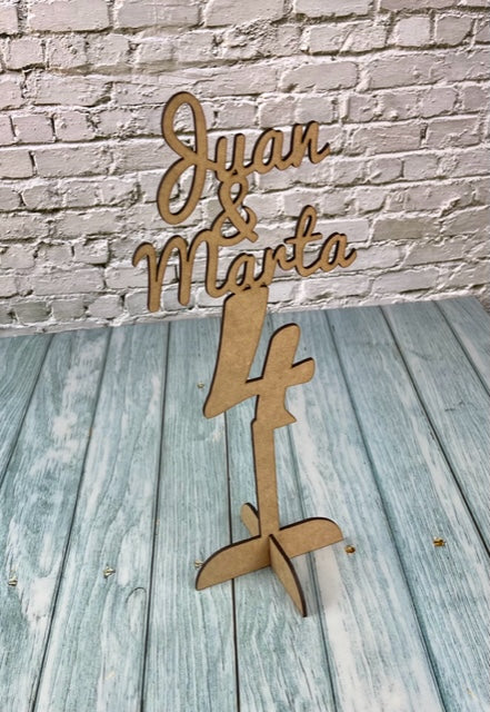 Wooden table number with base for Wedding, Anniversary decoration. Model 1