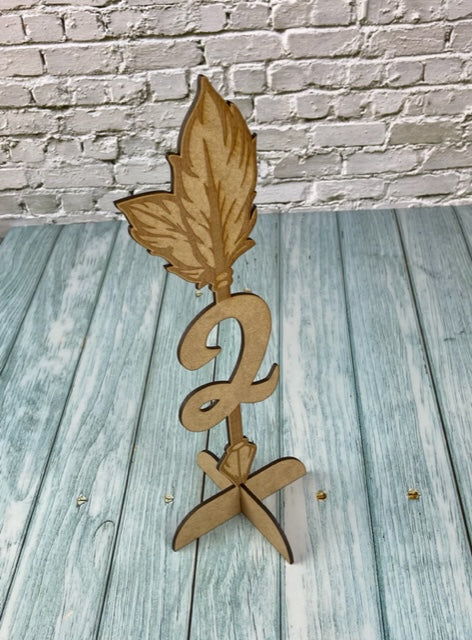 Wooden table number with base for Wedding, Anniversary decoration. Model 3