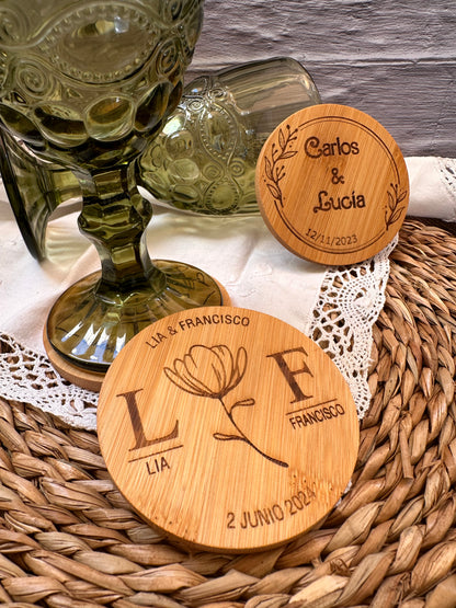 Posavasos redondos de madera bambú personalizados