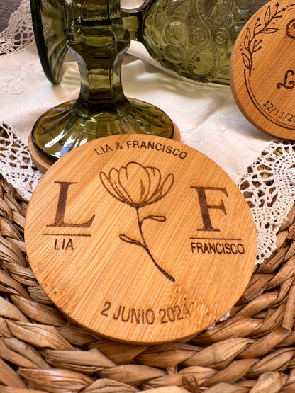 Posavasos redondos de madera bambú personalizados