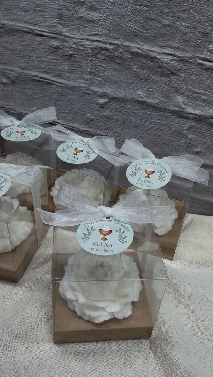 Vela Peonía Personalizada – Detalle para Invitados de Boda, Comunión y Bautizo