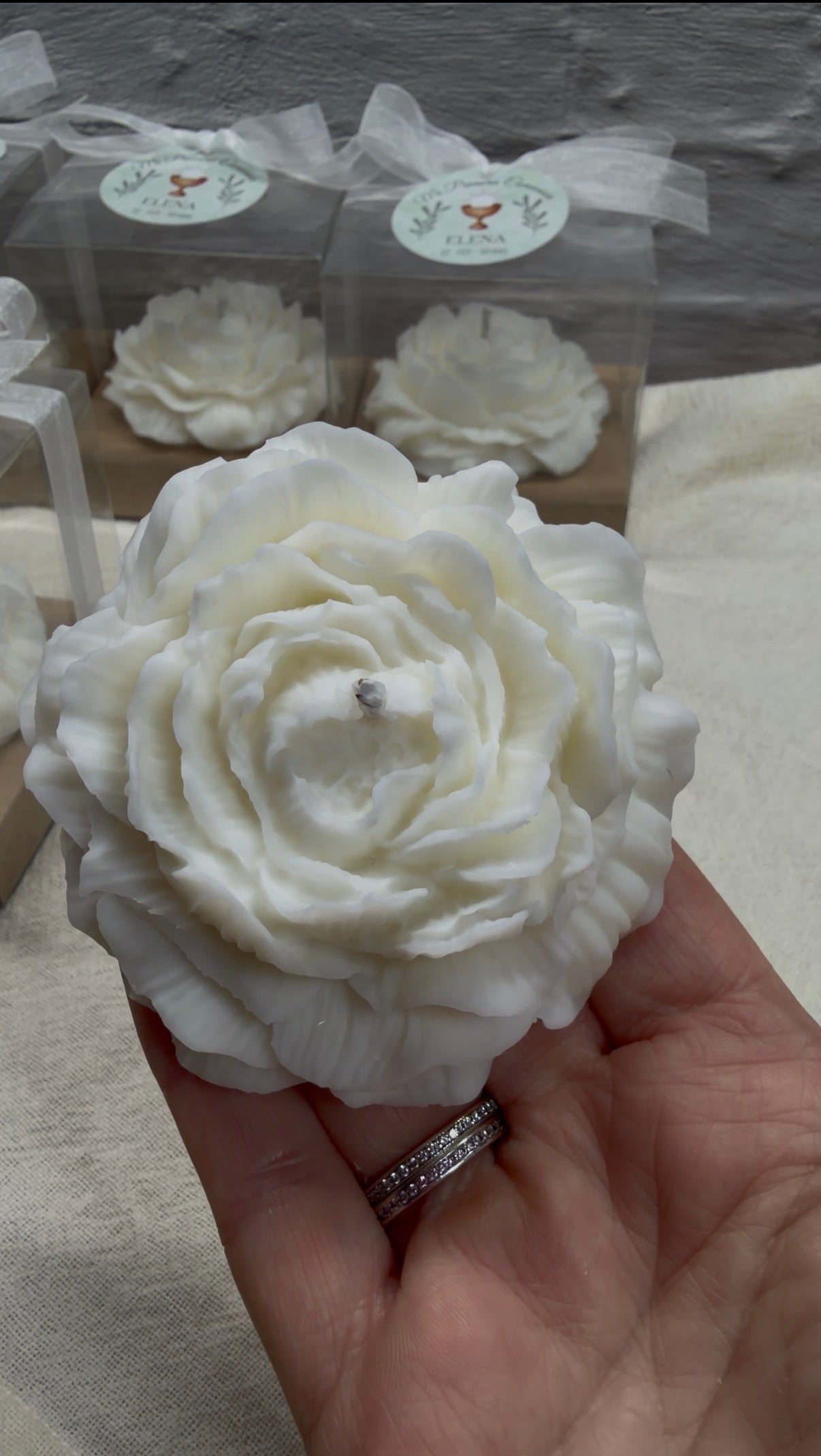 Vela Peonía Personalizada – Detalle para Invitados de Boda, Comunión y Bautizo