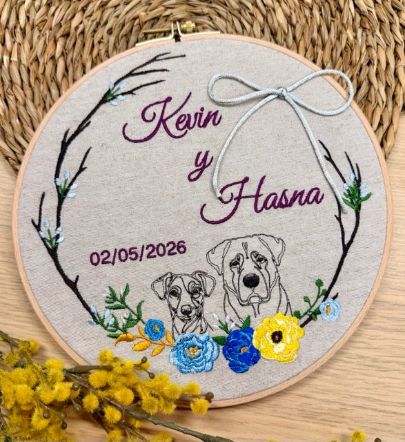 Porta alianzas bordado personalizado con mascotas