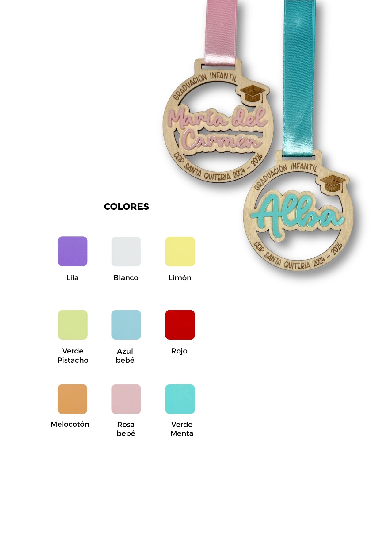 diferentes colores para las medallas infantiles personalizadas para alumnos