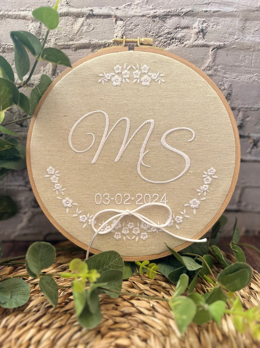 Embroidered wedding ring holder frame