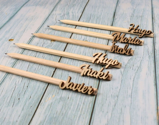 5 Pencils with name in wood