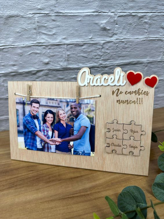 Personalized Photo Frame with name, photo and puzzle.