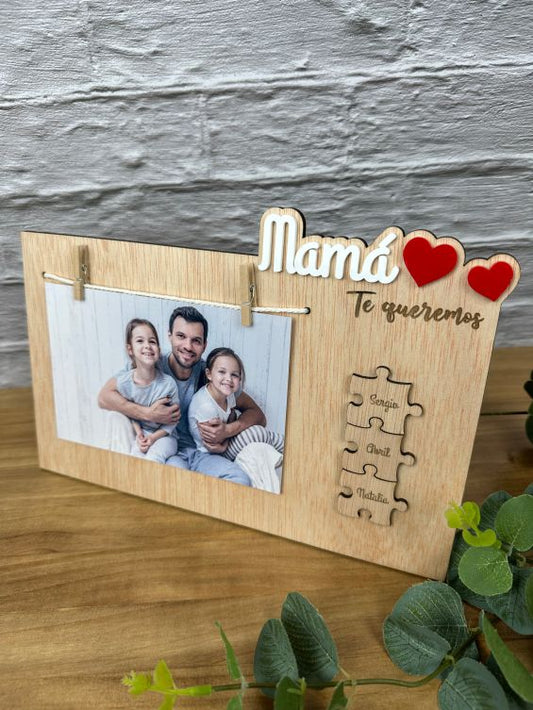 Mother's Day Mom Photo Frame with photo and puzzle.