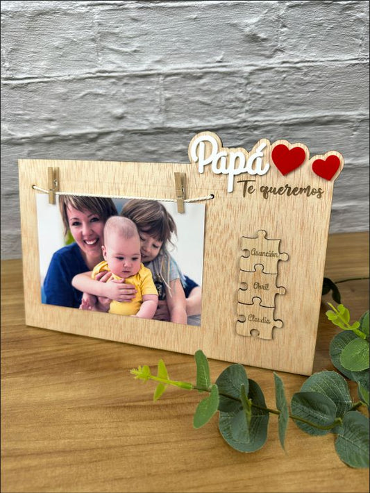 Father's Day Dad Photo Frame with photo and puzzle.